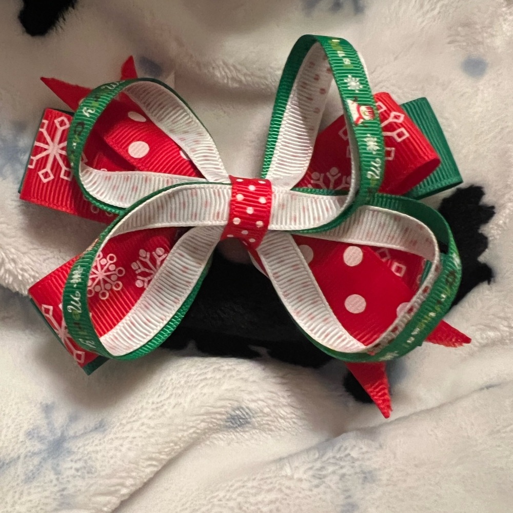 Festive Christmas Red and Green Hair Bow NWOT - Picture 2 of 5